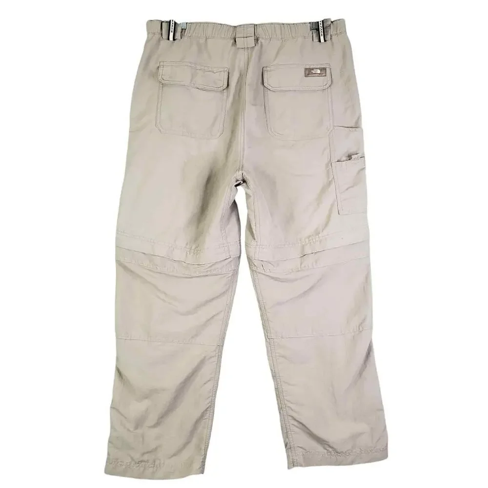 The North Face Mens Pants Medium M Khaki Convertible Zip Off Cargo Belted Nylon